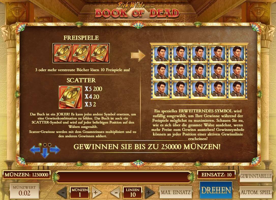 Bok Of Dead Paytable