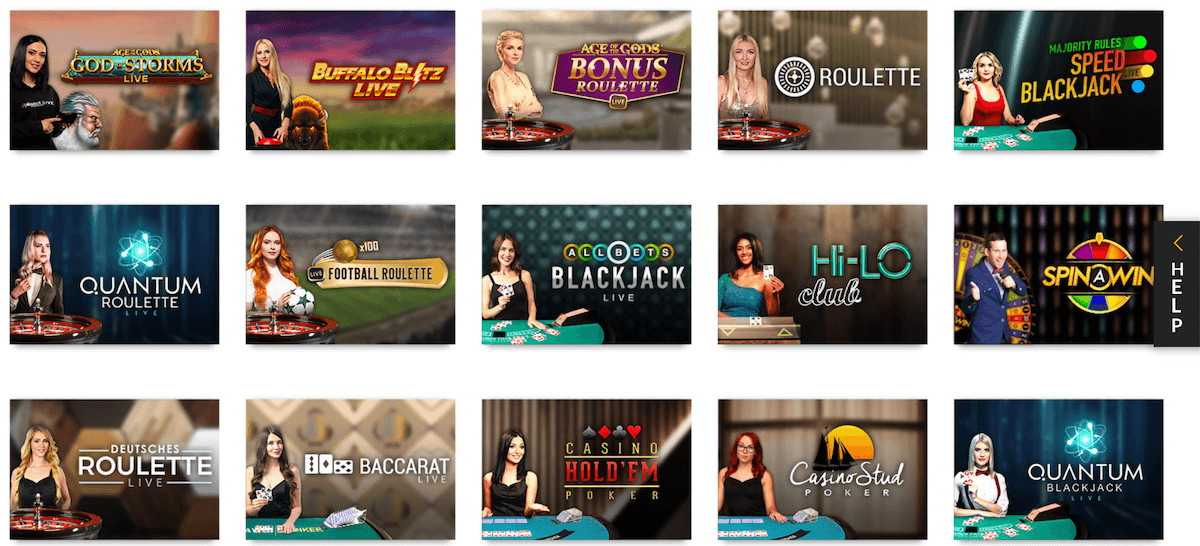 LIve Casino Übersicht bei Slotsmillion