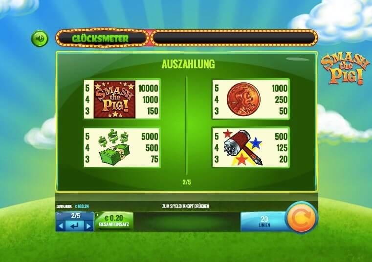 Smash The Pig Slot Paytable